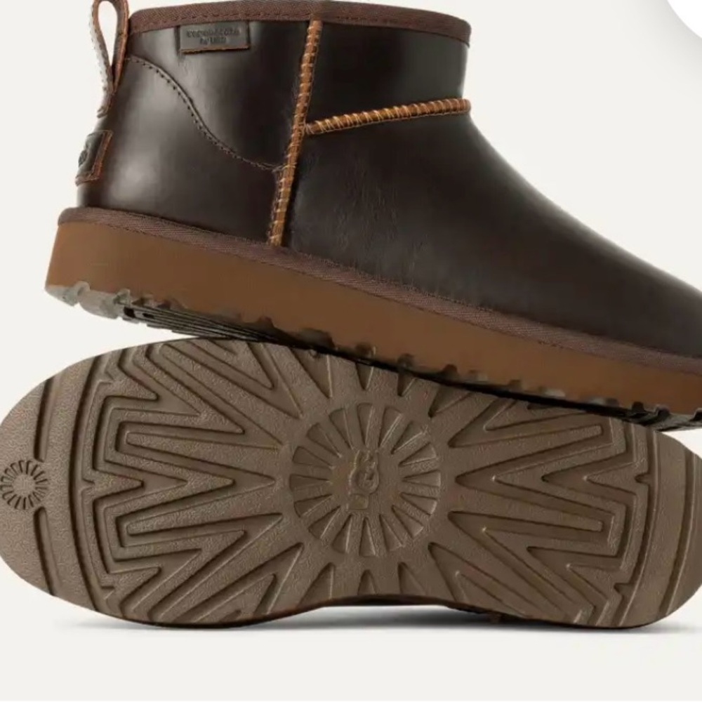 UGG Brown Leather Ankle Boots with Textured Sole